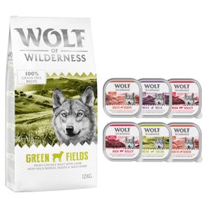 12kg Wolf of Wilderness száraztáp + 6 x 300 g nedvestáp ingyen! száraz kutyatáp- SENIOR Green Fields - bárány