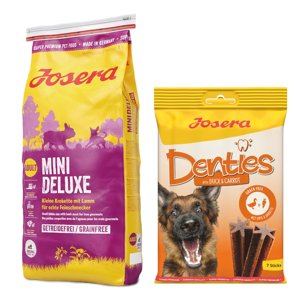 15kg Josera MiniDeluxe gabonamentes száraz kutyatáp+180g Josera Denties kacsa & sárgarépa kutyasnack ingyen