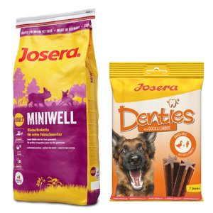 15kg Josera Miniwell száraz kutyatáp+180g Josera Denties kacsa & sárgarépa kutyasnack ingyen