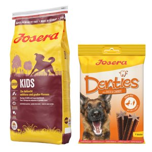 15kg Josera Kids száraz kutyatáp+180g Josera Denties kacsa & sárgarépa kutyasnack ingyen