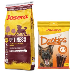 15kg Josera Optiness kukoricamentes száraz kutyatáp+180g Josera Denties kacsa & sárgarépa kutyasnack ingyen