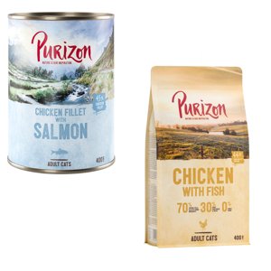 24x400g Purizon Adult nedves macskatáptáp + 400g Purizon száraztáp ingyen- Csirkefilé & lazac (nedves) + csirke & hal (száraz)