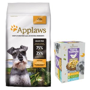 7,5kg Applaws Senior csirke száraz kutyatáp + 6x85g Applaws Taste Toppers szószban táplálékkiegészítő nedveseledel ingyen