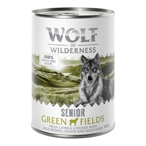 6x400g Wolf of Wilderness SENIOR Green Fields bárány & csirke nedves kutyatáp 5+1 ingyen akcióban
