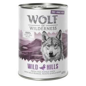 6x400g Wolf of Wilderness Free-Range Meat Wild Hills szabad tartású kacsa  nedves kutyatáp 5+1 ingyen akcióban