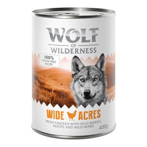 6x400g Wolf of Wilderness Adult Wide Acres csirke nedves kutyatáp 5+1 ingyen akcióban