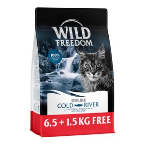 8kg Wild Freedom Cold River Sterilised lazac száraz macskatáp 6,5kg+1,5 kg ingyen akcióban