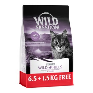 8kg Wild Freedom Wild Hills Sterilised kacsa száraz macskatáp 6,5kg+1,5 kg ingyen akcióban