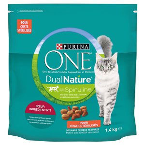 1,4kg Purina ONE Dual Nature Sterilized marha & spirulina száraz macskatáp 20% árengedménnyel