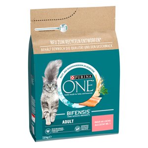 4x2,8kg Purina ONE Adult lazac & teljes kiőrlésű gabona száraz macskatáp 25% kedvezménnyel