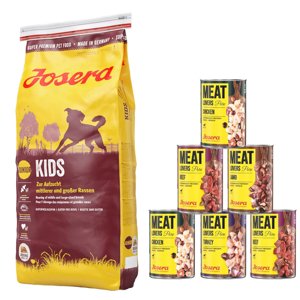 15kg Josera Kids száraz kutyatáp+6x400g Meatlovers Pure mix nedves kutyatáp ingyen