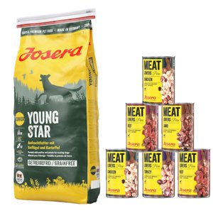 15kg Josera YoungStar gabonamentes száraz kutyatáp+6x400g Meatlovers Pure mix nedves kutyatáp ingyen
