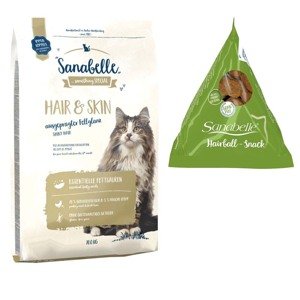 10kg Sanabelle Hair & Skin száraz macskatáp+12x20g Sanabelle Hairball macskasnack ingyen