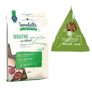 10kg Sanabelle Sensitive szárnyas száraz macskatáp+12x20g Sanabelle Hairball macskasnack ingyen