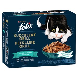 12x80g Felix "Tasty Shreds Succulent Grill" tasakos nedves macskatáp 20% árengedménnyel- Ocean Selection - vízi ízek (lazac, tőkehal, tonhal, lepényhal)