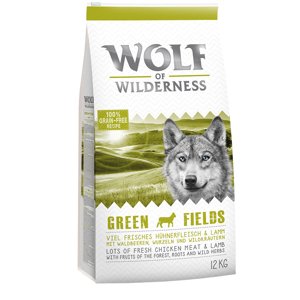 2x12kg gabonamentes Wolf of Wilderness rendkívüli kedvezménnyel! száraz kutyatáp- Green Fields - bárány