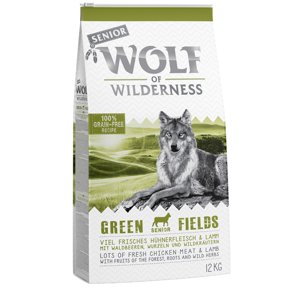 2x12kg gabonamentes Wolf of Wilderness rendkívüli kedvezménnyel! száraz kutyatáp- SENIOR Green Fields - bárány