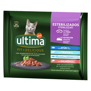 96x85g Ultima Cat Sterilized Halváltozatok nedves macskatáp 72 +24 ingyen akcióban