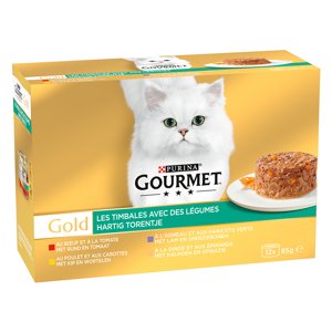 48x85g Gourmet Gold Rafinált ragu mix zöldséggel (4 változattal) nedves macskatáp 36+12 ingyen akcióban