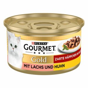 48x85g Gourmet Gold Omlós falatok lazac & csirke nedves macskatáp 36+12 ingyen akcióban