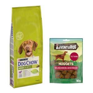 14kg PURINA Dog Chow Adult bárány száraz kutyatáp+90g Adventuros kutyasnack ingyen