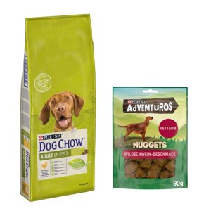 14kg PURINA Dog Chow Adult csirke száraz kutyatáp+90g Adventuros kutyasnack ingyen