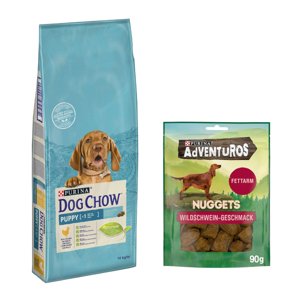 14kg PURINA Dog Chow Puppy csirke száraz kutyatáp+90g Adventuros kutyasnack ingyen