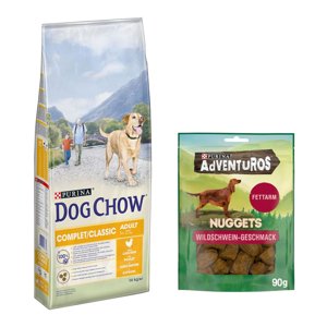 14kg PURINA Dog Chow Complet/Classic csirke száraz kutyatáp+90g Adventuros kutyasnack ingyen