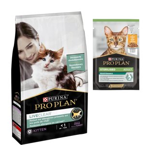 PURINA PRO PLAN Trockenfutter + 6 x 85 g Sterilised Adult Maintenance gratis! - LiveClear Kitten Truthahn (1,4 kg)