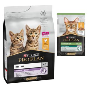 PURINA PRO PLAN Trockenfutter + 6 x 85 g Sterilised Adult Maintenance gratis! - Kitten Healthy Start reich an Huhn (3 kg)