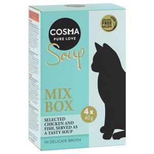 4x40g Cosma Soup nedves macskatáp vegyes csomag rendkívüli árengedménnyel- Mix 1 (csirkemell, lazac, tonhal, tonhal & csirke)