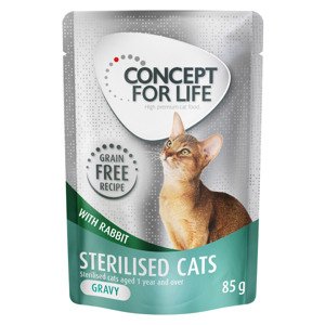 12x85g Concept for Life Sterilised Cats nyúl szószban nedves macskatáp 8+4 ingyen