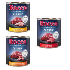 24x800g Rocco Classic Topseller-mix: marha pur, marha/szárnyasszív, marha/csirke nedves kutyatáp 15% árengedménnyel!