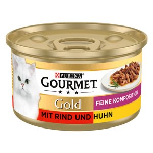 48x 85g Gourmet Gold Finom összetételű marhahús és csirke nedves macskaeledel