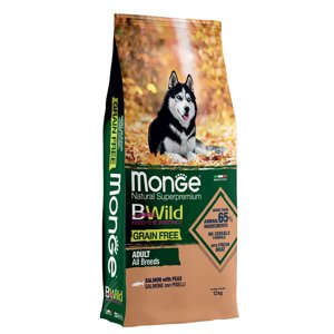 12kg Monge Bwild Grain Free All Breeds lazac & borsó száraz kutyatáp