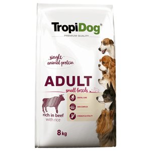 8kg Tropidog Premium Adult Small, marhahúsos rizs száraz kutyatáp