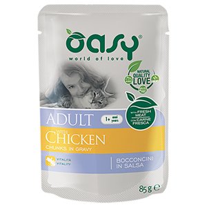24x85g Chicken Chunks Pouches Adult Oasy nedves eledel macskák számára