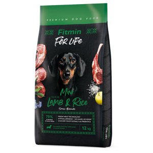 12kg Fitmin Dog For Life Mini, bárány és rizs száraz kutyatáp