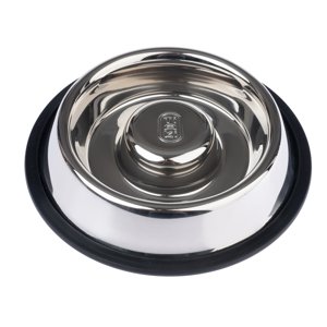 TIAKI ezüstszínű habzsolásgátló tál kutyáknak - 570 ml, Ø 24,5 cm