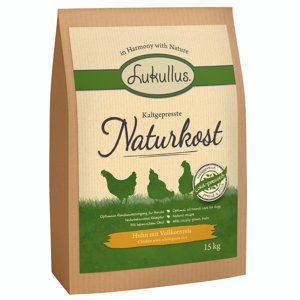 15kg Lukullus hidegen sajtolt Naturkost csirke & teljes kiőrlésű rizs 15% árengedménnyel