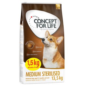 13,5kg Concept for Life Medium Sterilised gabonamentes száraz kutyatáp 12+1,5 kg ingyen akcióban
