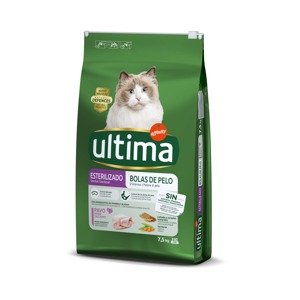 2x7,5kg Ultima Cat Sterilized Hairball száraz macskatáp 10% kedvezménnyel
