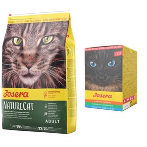 10kg Josera Nature Cat gabonamentes száraz macskatáp+6x70g Josera Filet nedvestáp 3 változattal ingyen