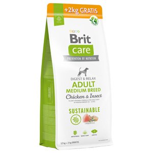 14kg Brit Care száraz kutyatáp 12 kg + 2 kg ingyen!  - Sustainable Adult Medium Breed Chicken & Insect