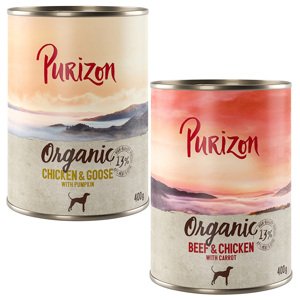 6x400g Purizon Organic Vegyes csomag: 3 x csirke & liba, 3 x marha & csirke nedves kutyatáp 15% árengedménnyel