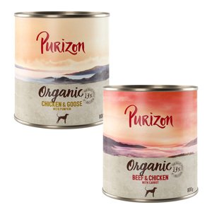 6x800 g Purizon Organic nedves kutyatáp Vegyes csomag: 3 x csirke & liba, 3 x marha & csirke  15% árengedménnyel