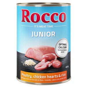 6x400 g Rocco Junior Csirkeszív & rizs + kalcium nedves kutyatáp 10% árengedménnyel