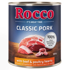 6x800g Rocco Classic Pork Marha & szárnyasszív nedves kutyatáp
