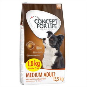 13,5 kg Concept for Life Medium Adult száraz kuytatáp 12+1,5 kg ingyen akcióban