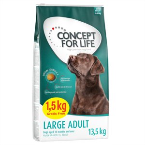 13,5 kg Concept for Life Large Adult száraz kuytatáp 12+1,5 kg ingyen akcióban